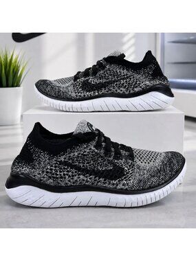 Nike Free RN Flyknit 2018 Women's Size 7.5 Running Shoes Black White Oreo